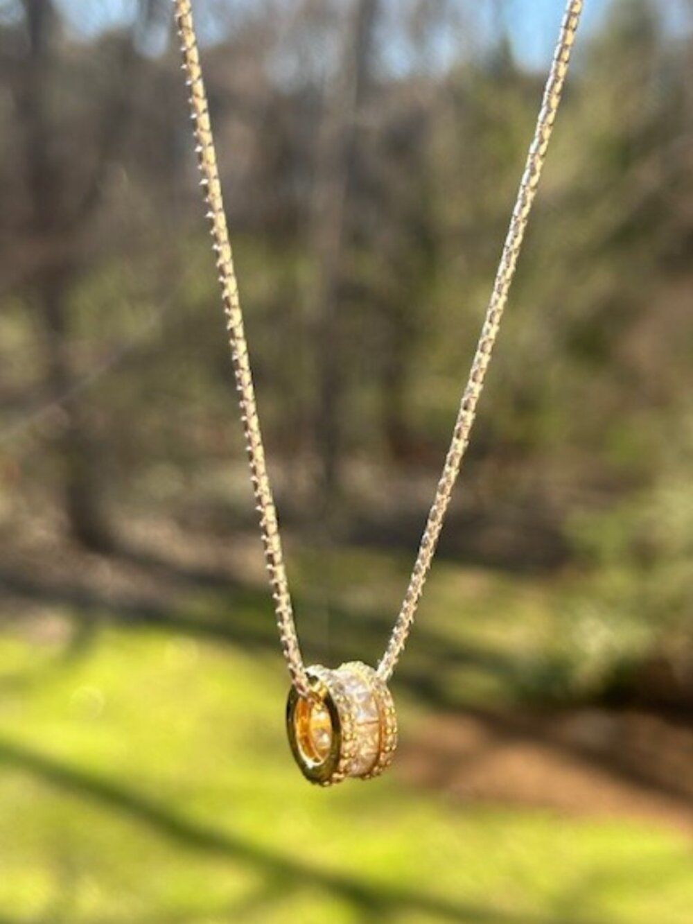 925 SILVER Gold Vermeil CZ Rhinestone BARREL Charm NECKLACE